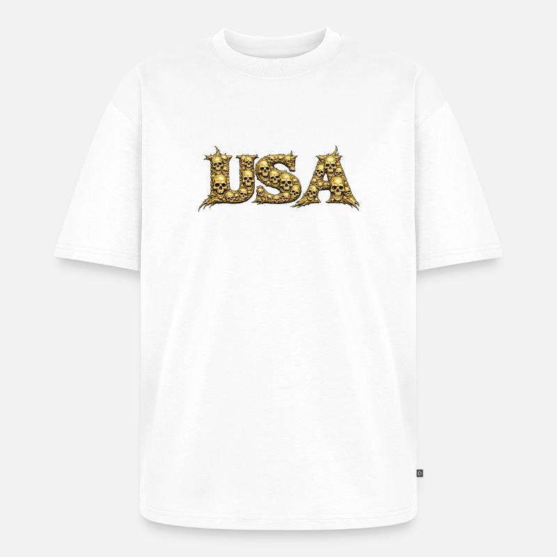 USA Schädelranke Gothic Logo - Unisex Premium Oversized Bio T-Shirt - Weiß