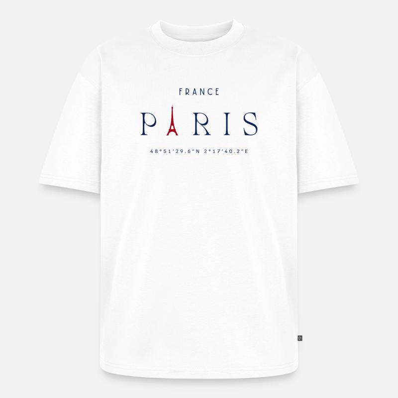 Pariser Blauer Eiffelturm Rot - Unisex Premium Oversized Bio T-Shirt - Weiß