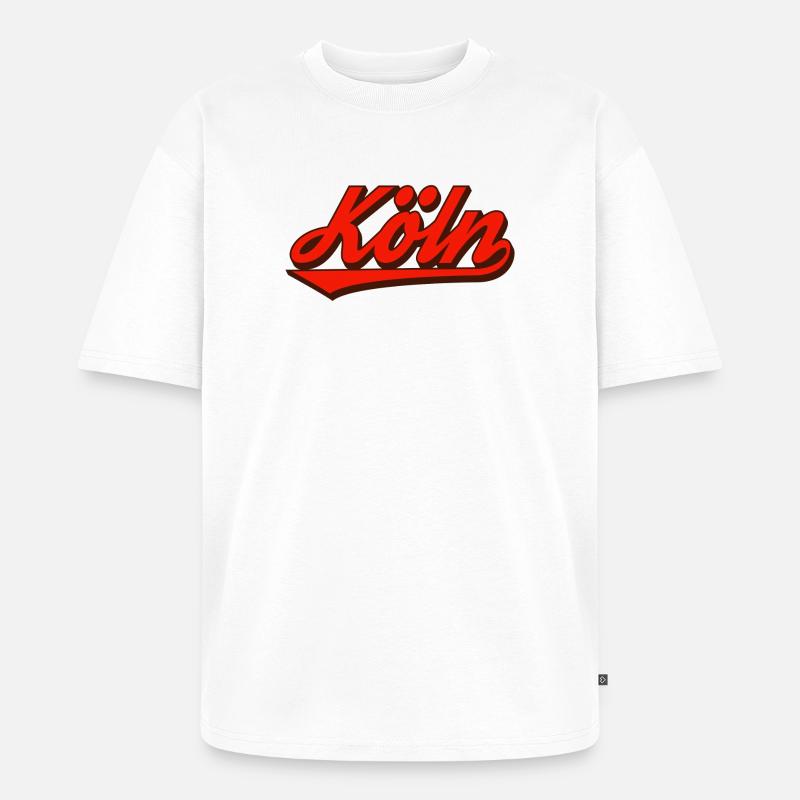 Köln Retro Script Logo Rot - Unisex Premium Oversized Bio T-Shirt - Weiß