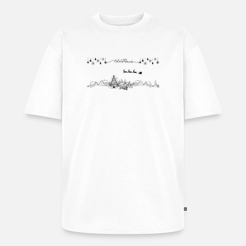 Winterliches Häuserpanorama Linienzeichnung - Unisex Premium Oversized Bio T-Shirt - Weiß