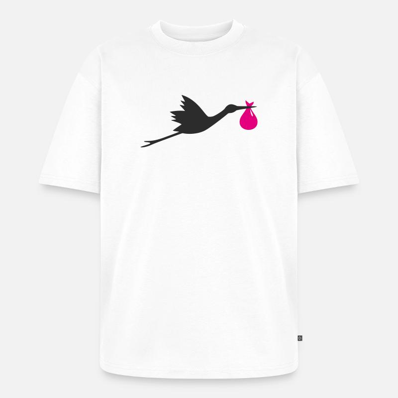 Klapperstorch Storch Mädchen rosa - Unisex Premium Oversized Bio T-Shirt - Weiß