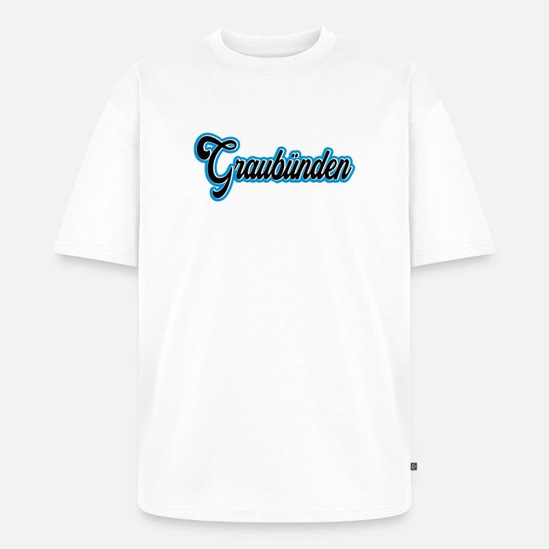 Graubünden Script mit Blau Outline - Unisex Premium Oversized Bio T-Shirt - Weiß