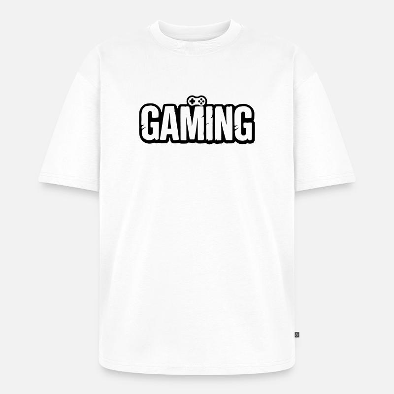 Gaming_Schrift_mit_Conroller - T-shirt Premium bio oversize Unisexe - blanc