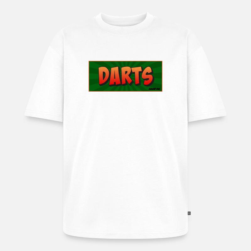 Darts Comic Retro Spielmotiv - Unisex Premium Oversized Bio T-Shirt - Weiß