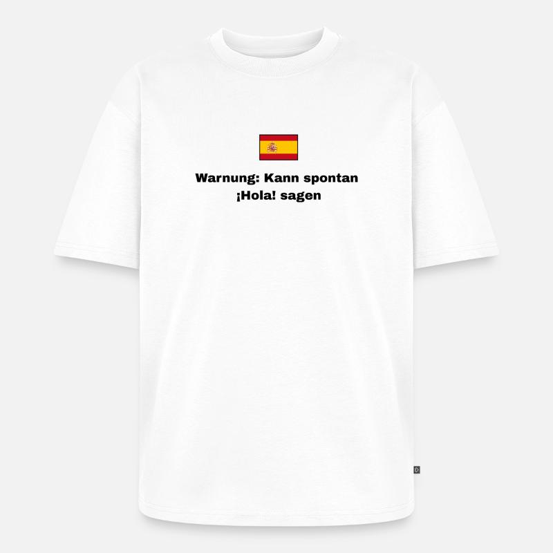 Spanien Flagge, Schwarze Schrift - Unisex Premium Oversized Bio T-Shirt - Weiß