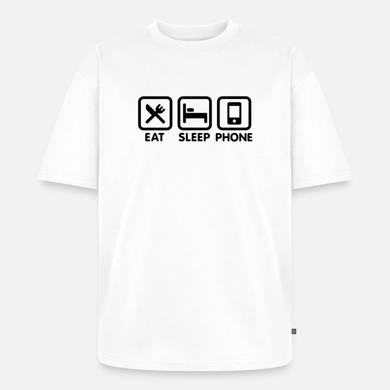 Essen Schlaftelefon - Unisex Premium Oversized Bio T-Shirt - Weiß