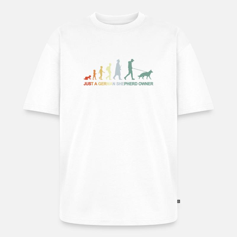 Evolution Schäferhund Besitzer - Unisex Premium Oversized Bio T-Shirt - Weiß