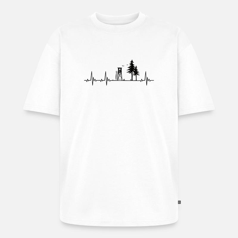 Jäger Herzschlag mit Hochsitz im Wald - Unisex Premium Oversized Bio T-Shirt - Weiß