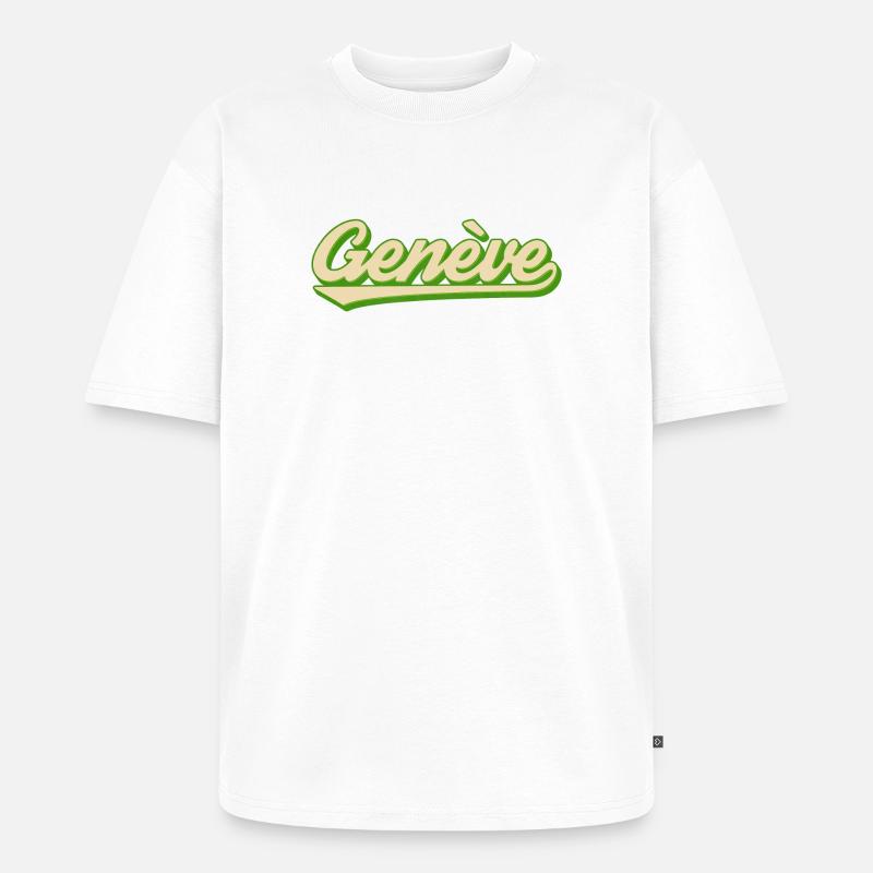Genève Retro Script Lime - T-shirt Premium bio oversize Unisexe - blanc
