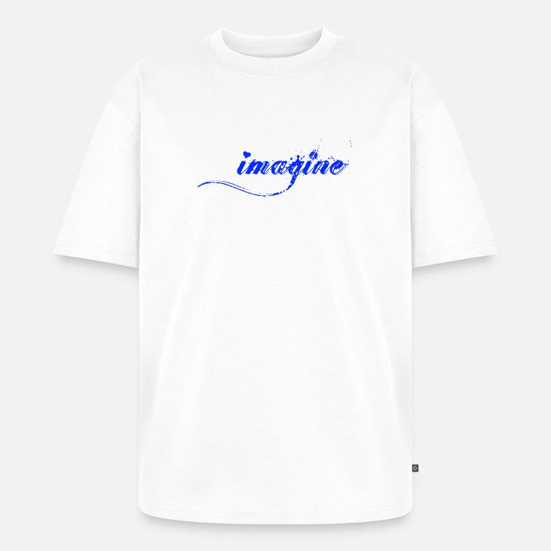 Imagine Blaue Farbklecks Script - Unisex Premium Oversized Bio T-Shirt - Weiß
