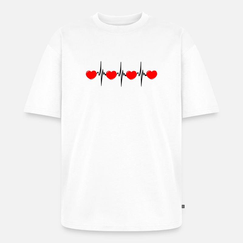 Herzfrequenz hartes rotes Cardio-EKG - Unisex Premium Oversized Bio T-Shirt - Weiß
