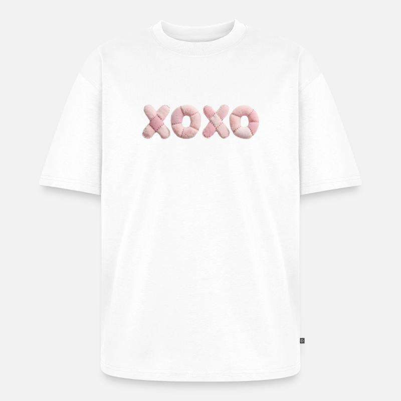 Plüsch Patchwork XOXO Design Pink - Unisex Premium Oversized Bio T-Shirt - Weiß