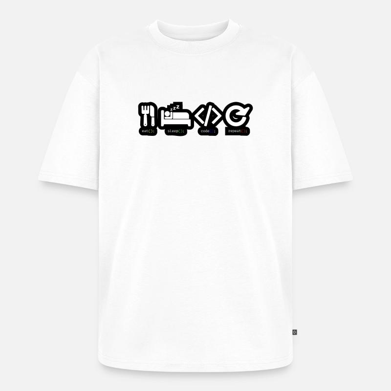 Code Sleep Wiederholung des Entwicklerlebens - Unisex Premium Oversized Bio T-Shirt - Weiß