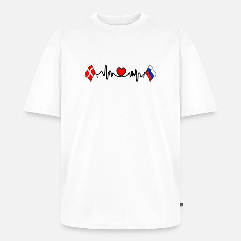 Cardio cardiaque Drapeau Danemark, drapeau Russie - T-shirt Premium bio oversize Unisexe - blanc