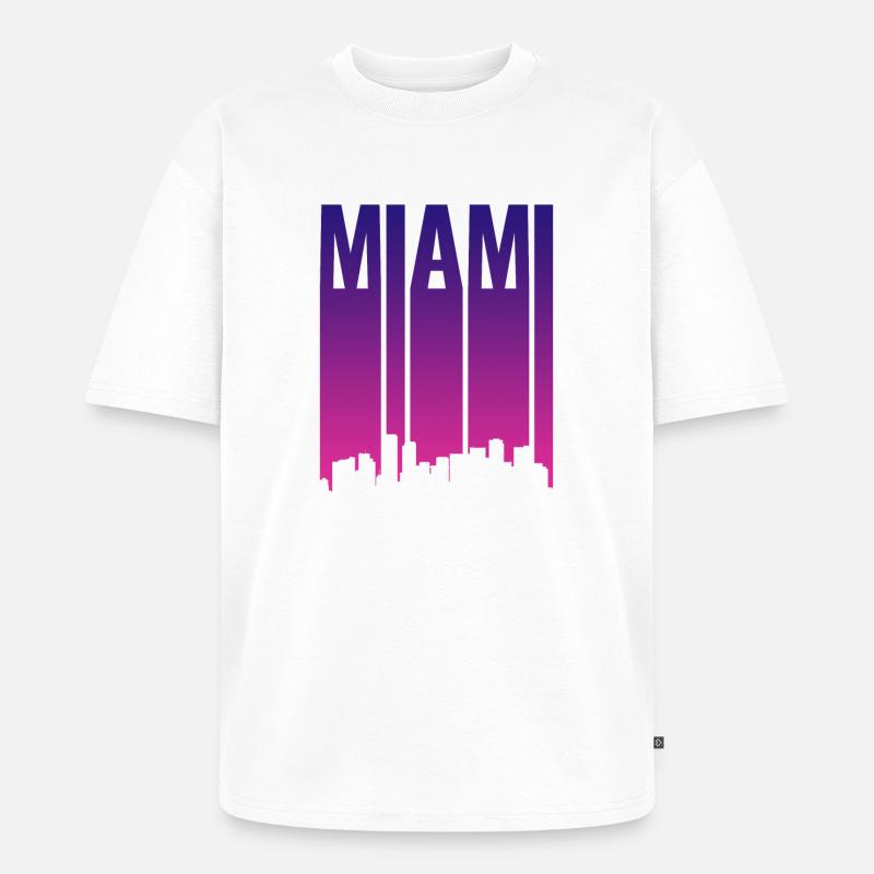 Miami Skyline Gradient Blau Pink - Unisex Premium Oversized Bio T-Shirt - Weiß