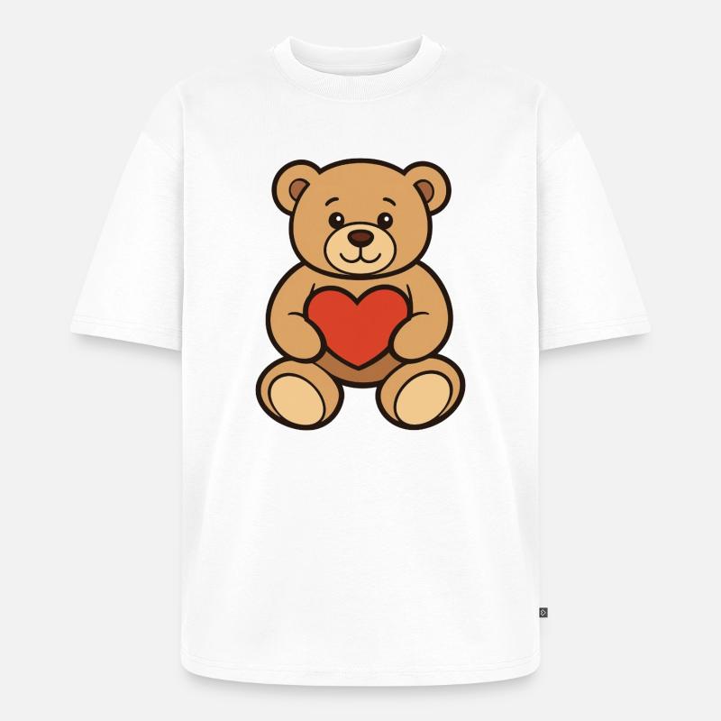 Teddybär mit Herz Comic Art - Unisex Premium Oversized Bio T-Shirt - Weiß