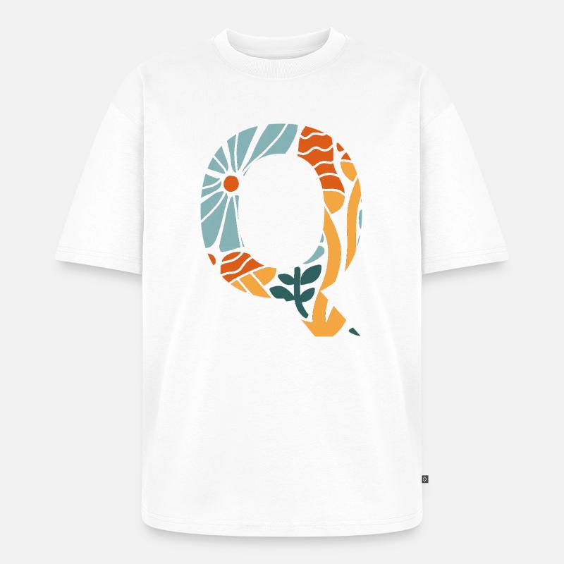 Buchstabe q Blumen groovy Geschenkidee - Unisex Premium Oversized Bio T-Shirt - Weiß