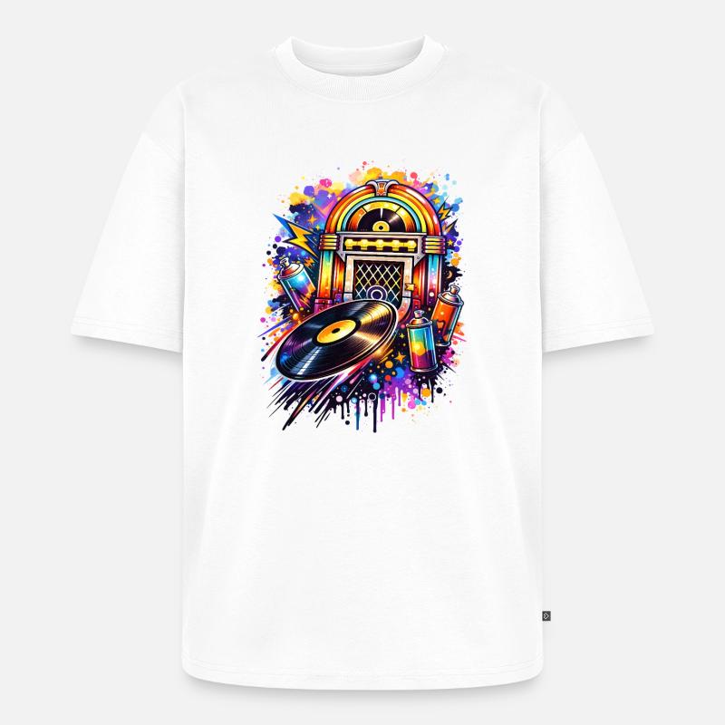 Bunte Jukebox im Graffiti-Style mit Schallplatte - Unisex Premium Oversized Bio T-Shirt - Weiß