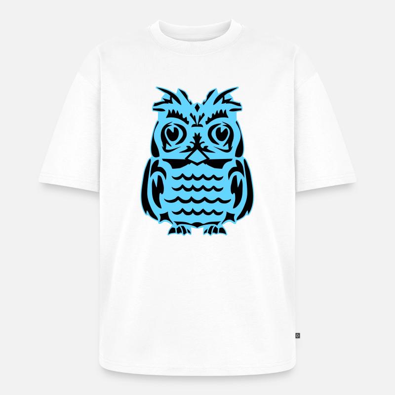 Lichtblaue abstrakte Eule - Unisex Premium Oversized Bio T-Shirt - Weiß