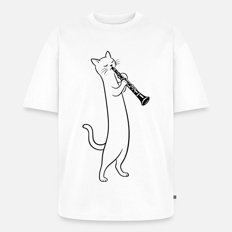 Katze spielt Klarinette - Unisex Premium Oversized Bio T-Shirt - Weiß