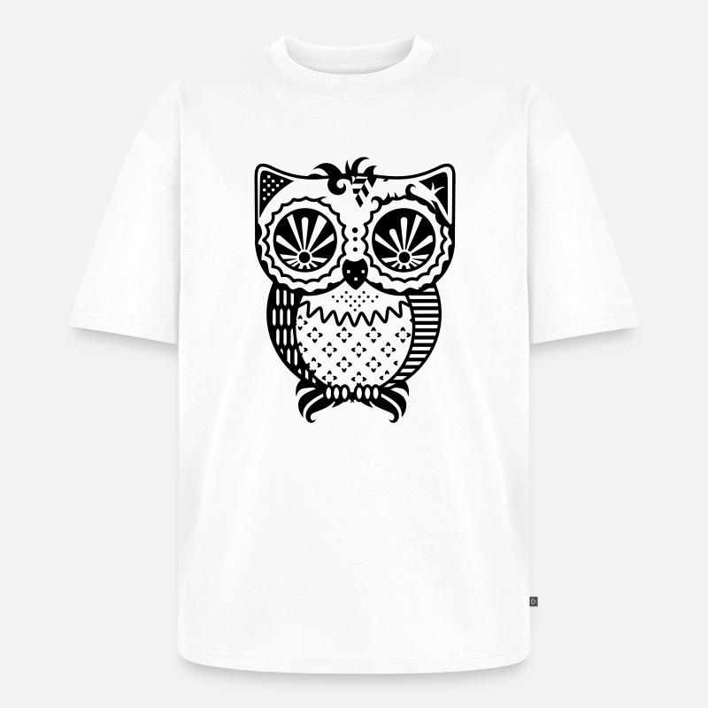 Patchwork Eule - Unisex Premium Oversized Bio T-Shirt - Weiß