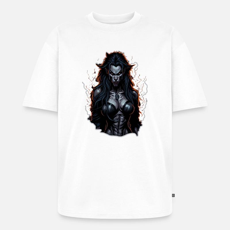 Werwolf Weibchen Dunkle Feuer-Aura - Unisex Premium Oversized Bio T-Shirt - Weiß