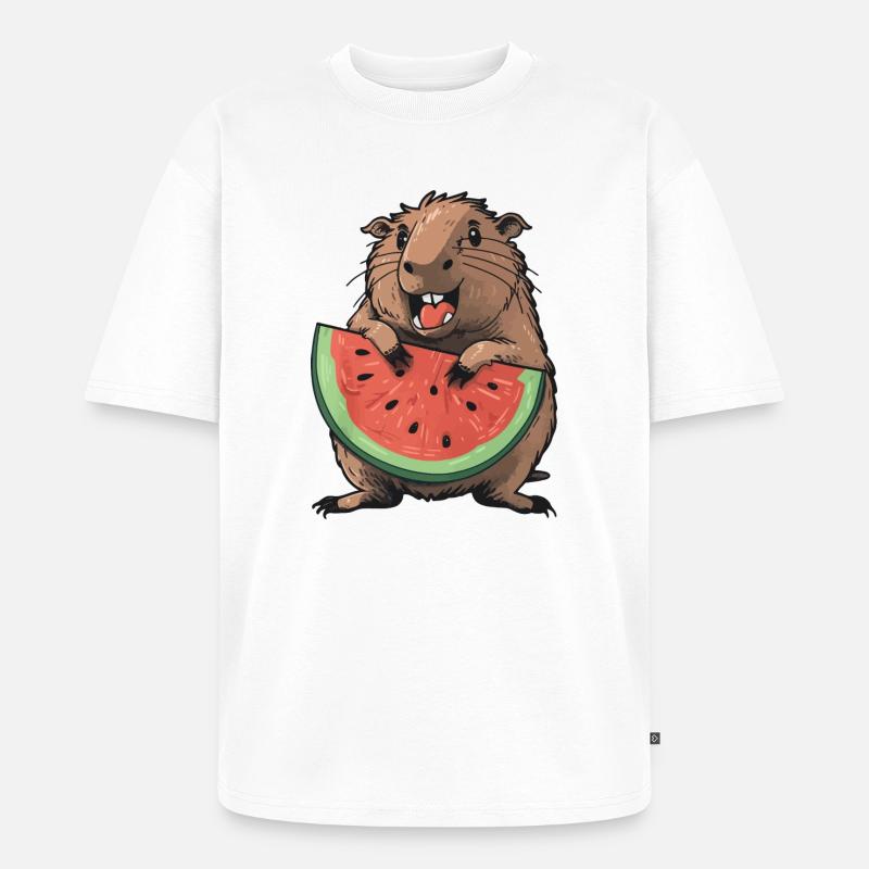 Capybara mangeant de la pastèque - T-shirt Premium bio oversize Unisexe - blanc