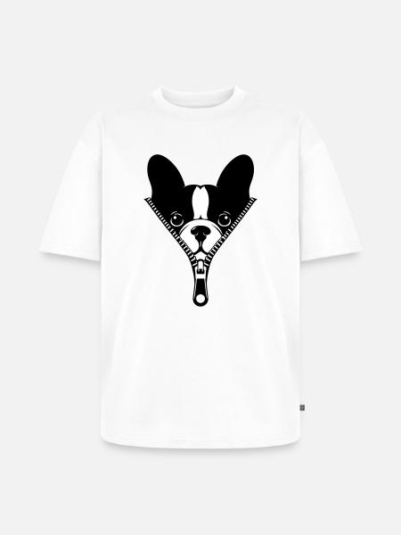 French Bulldog in a Zipper - Unisex Premium Oversized Organic T-Shirt - white