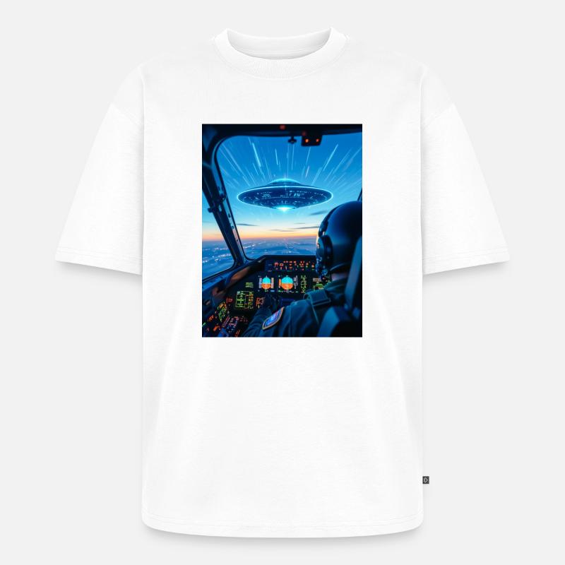 UFO Cockpit – Blick ins Unbekannte - Unisex Premium Oversized Bio T-Shirt - Weiß