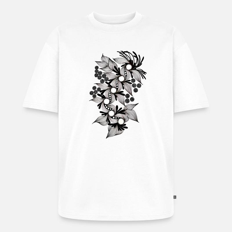 Spirale de fleurs noires et blanches - T-shirt Premium bio oversize Unisexe - blanc