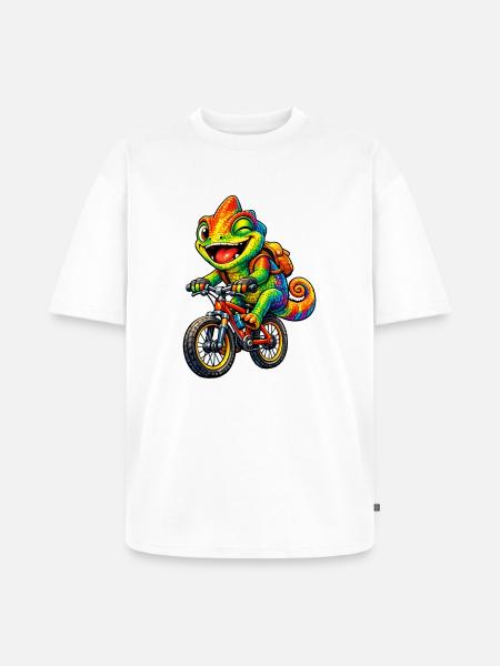 Caméléon à vélo - T-shirt Premium bio oversize Unisexe - blanc
