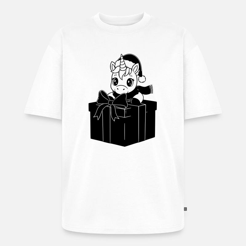 Weihnachts-Einhorn im Geschenk - Unisex Premium Oversized Bio T-Shirt - Weiß