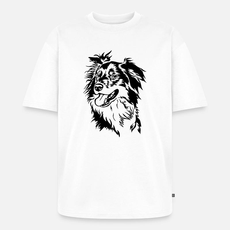 Border Collie Kopf - Unisex Premium Oversized Bio T-Shirt - Weiß
