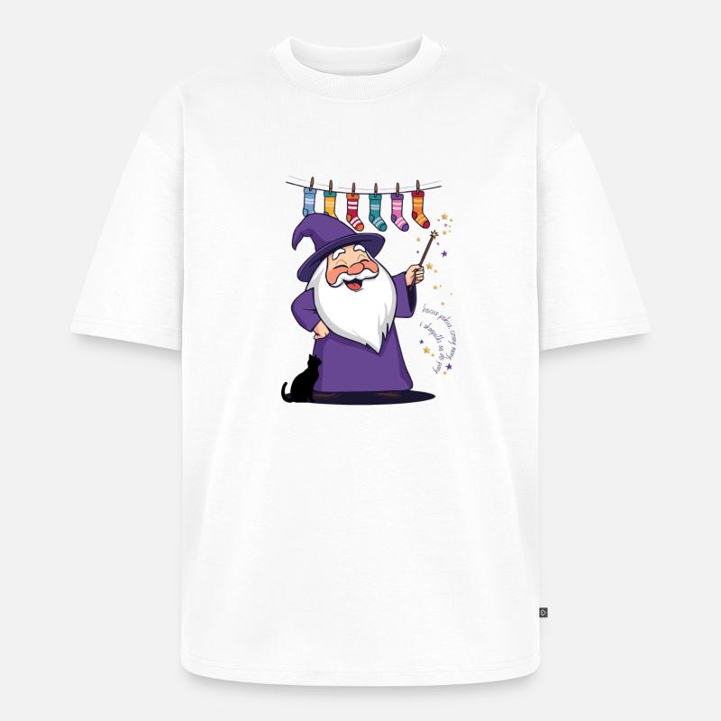 Der Zauberer und die Socken - Unisex Premium Oversized Bio T-Shirt - Weiß