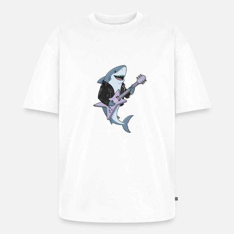 Shark Rocker mit E-Gitarre - Unisex Premium Oversized Bio T-Shirt - Weiß