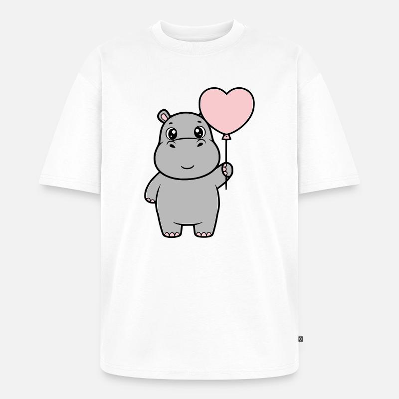 Süßes Nilpferd Herz Ballon Liebe - Unisex Premium Oversized Bio T-Shirt - Weiß