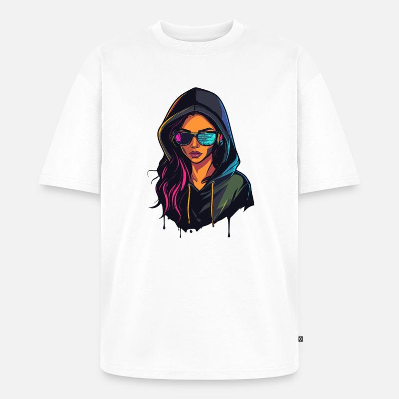 Hacker Programmer Developer Woman Portrait - Unisex Premium Oversized Organic T-Shirt - white