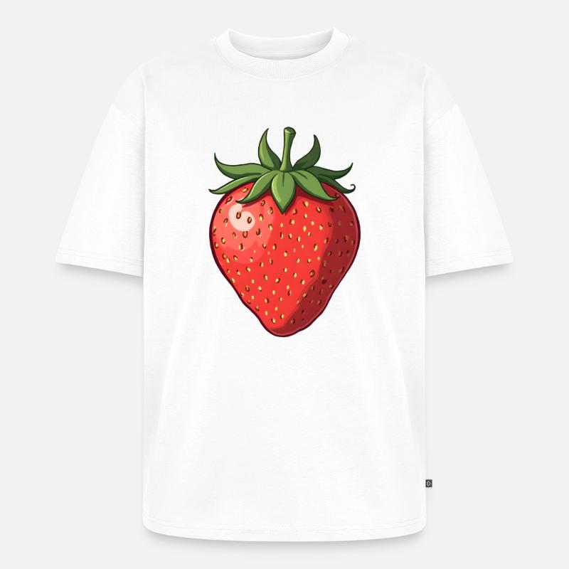 Erdbeere - Unisex Premium Oversized Bio T-Shirt - Weiß
