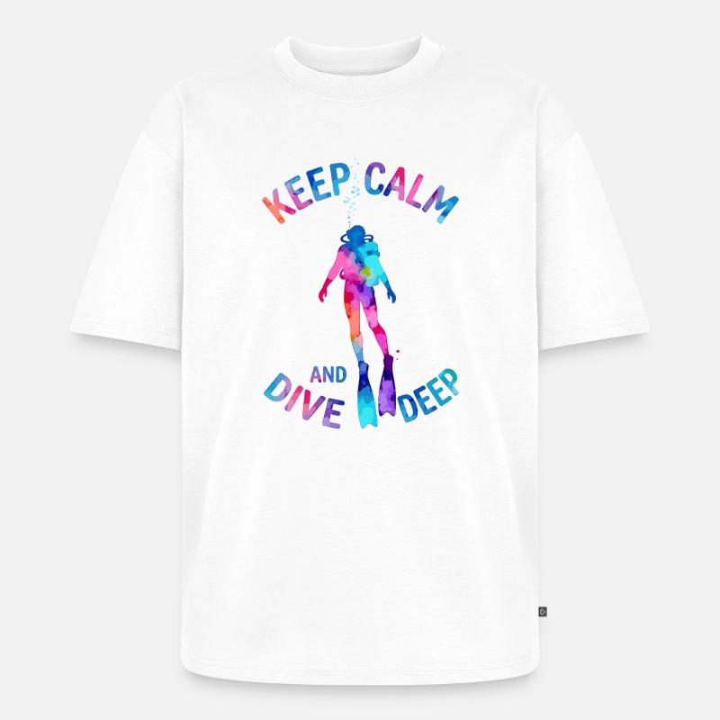 Keep Calm Dive Deep Bunter Taucher - Unisex Premium Oversized Bio T-Shirt - Weiß