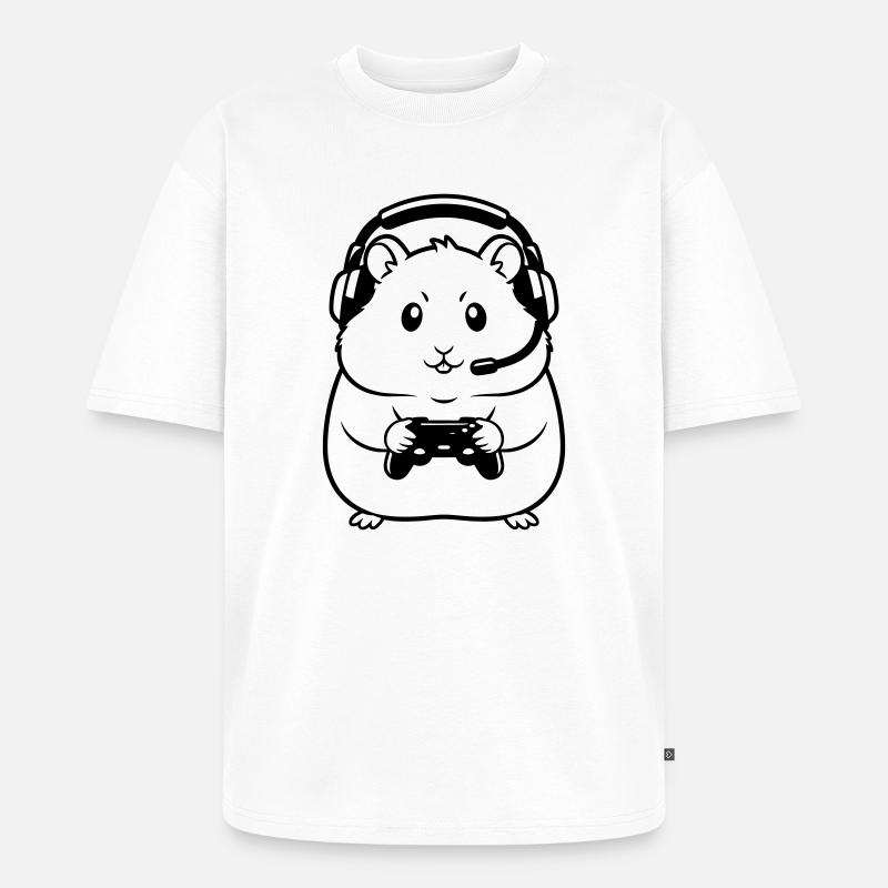 Gamer Hamster Controller Outline - Unisex Premium Oversized Bio T-Shirt - Weiß