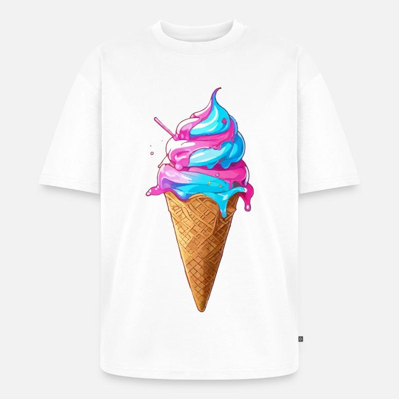 Lecker Eiscreme | Synthwave Eistüte - Unisex Premium Oversized Bio T-Shirt - Weiß