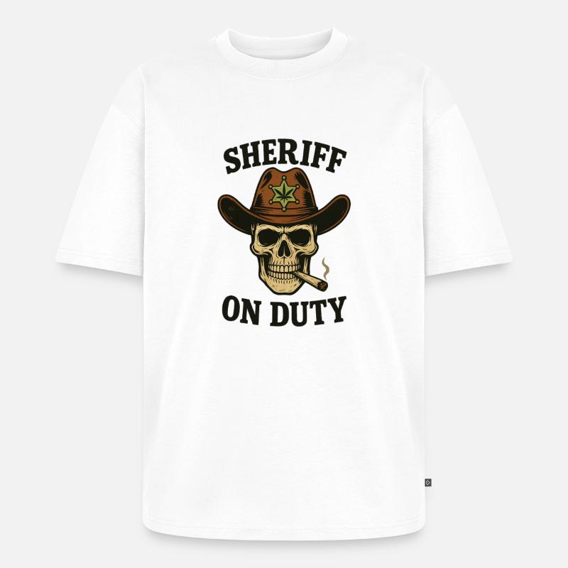 Sheriff Totenschädel mit Zigarre und Abzeichen - Unisex Premium Oversized Bio T-Shirt - Weiß