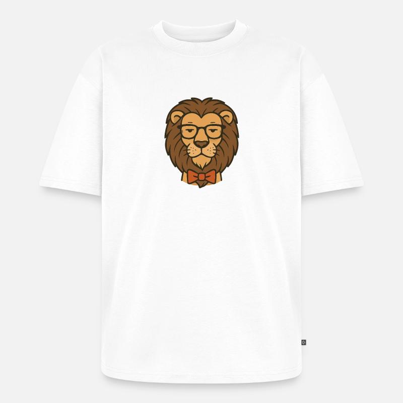 Löwe mit Brille und Fliege - Unisex Premium Oversized Bio T-Shirt - Weiß