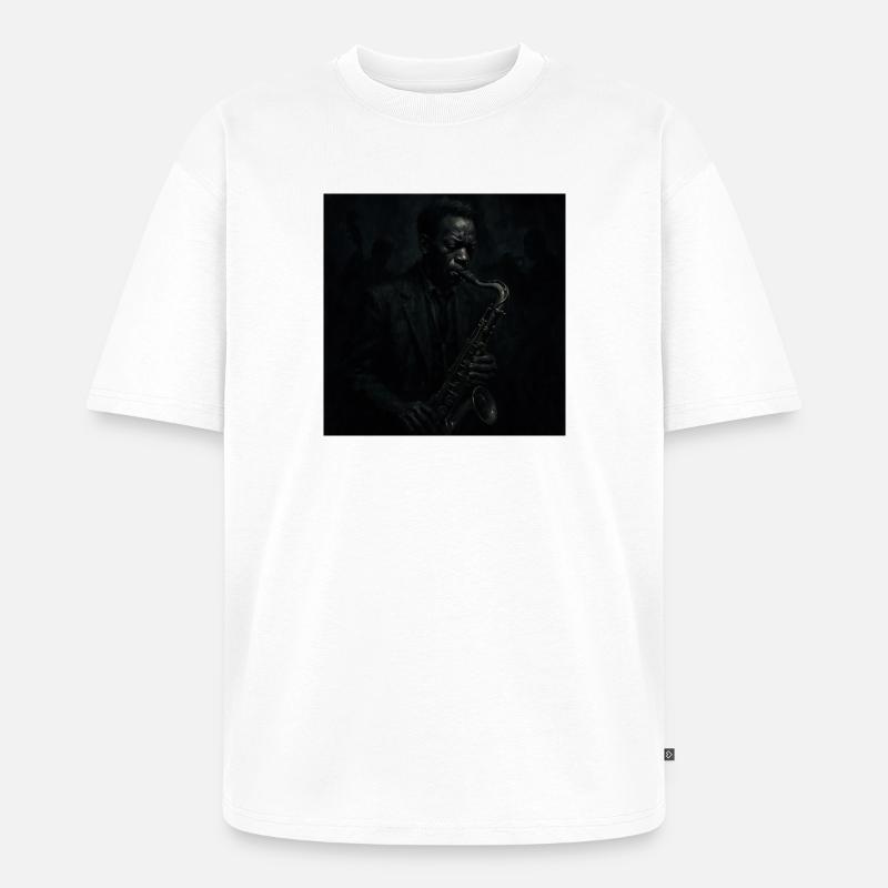 Deep Black Night Saxophon - Unisex Premium Oversized Bio T-Shirt - Weiß