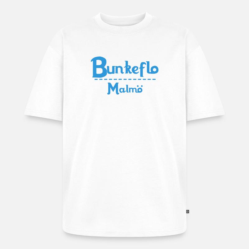 Centrum Malmö – Conception de texte bleu - T-shirt Premium bio oversize Unisexe - blanc