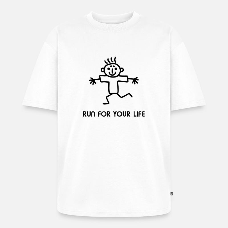 Strichmännchen run - Unisex Premium Oversized Bio T-Shirt - Weiß