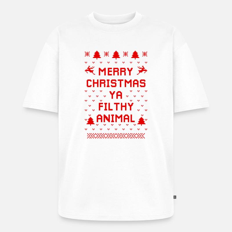 Humorvoller Weihnachts-Tierpullover - Unisex Premium Oversized Bio T-Shirt - Weiß