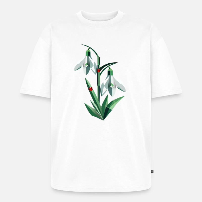 Zwei Schneeglöckchen mit Marienkäfern - Unisex Premium Oversized Bio T-Shirt - Weiß