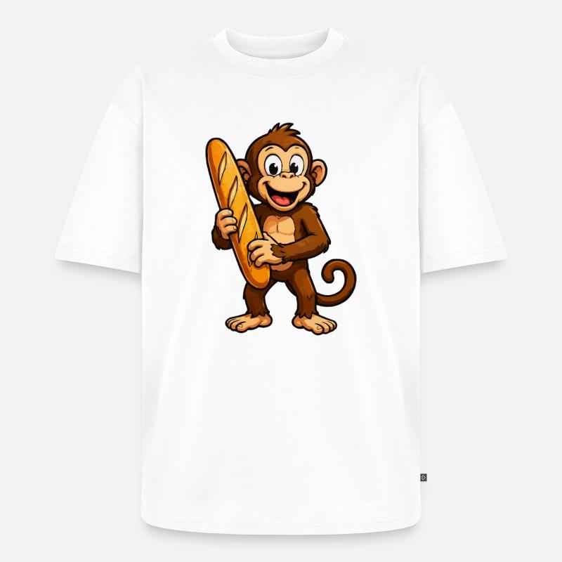 Affe mit Baguette - Unisex Premium Oversized Bio T-Shirt - Weiß