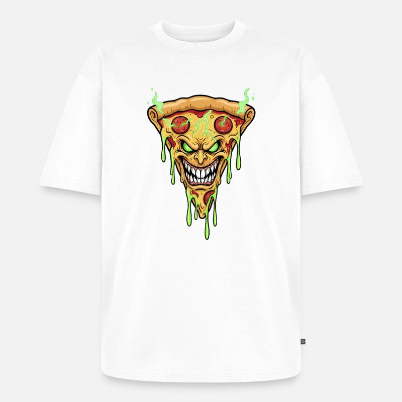 Pizza Dämonengesicht Neon Grün - Unisex Premium Oversized Bio T-Shirt - Weiß